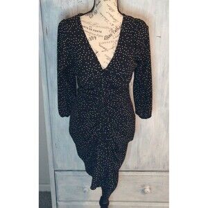 Zara V-neck black with white dots knee length Small dress edgy classy ruched Y2k